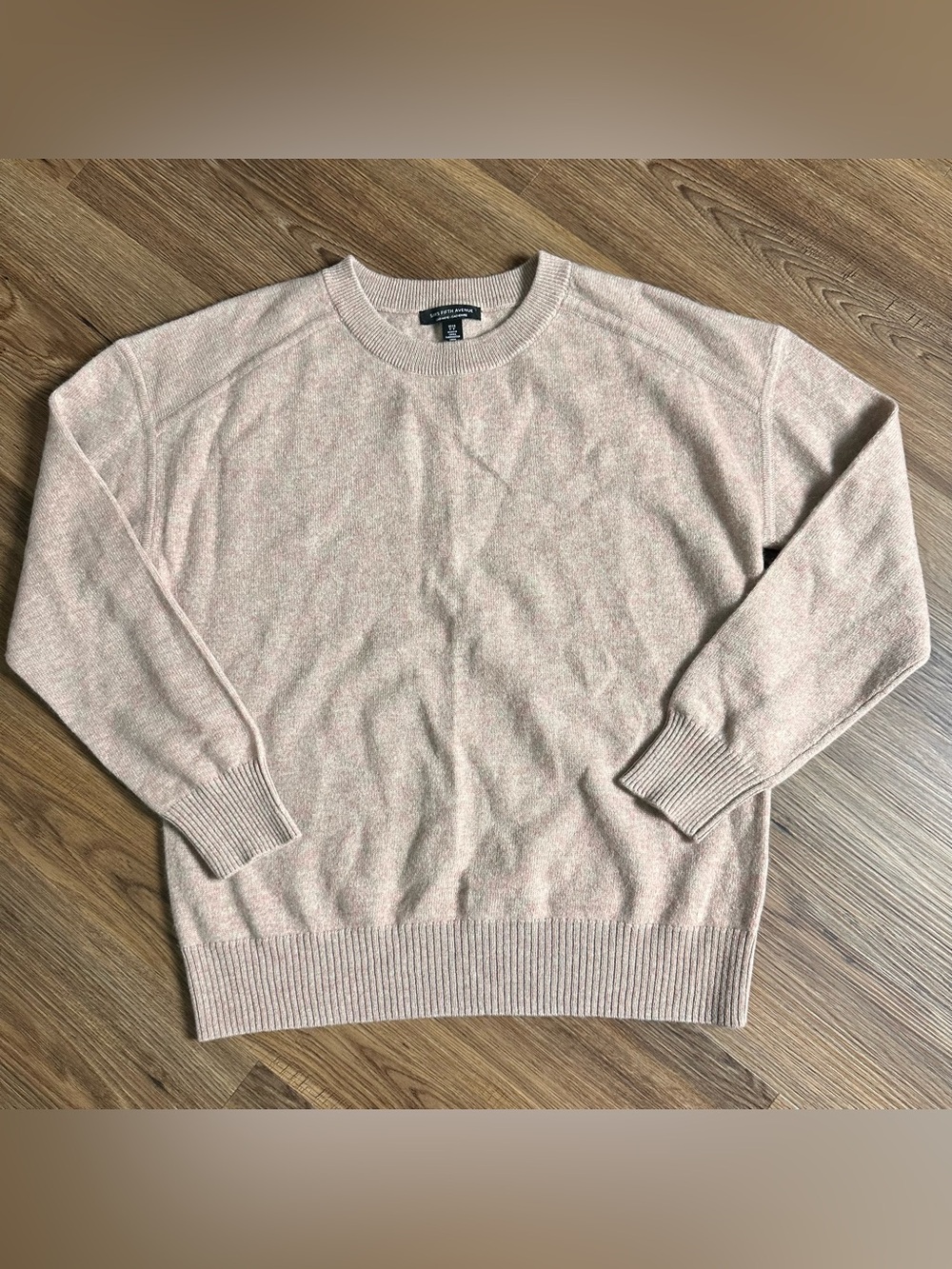 Saks Fifth Avenue Women Small Pink 100% Cashmere Crewneck Sweater Luxury Relaxed